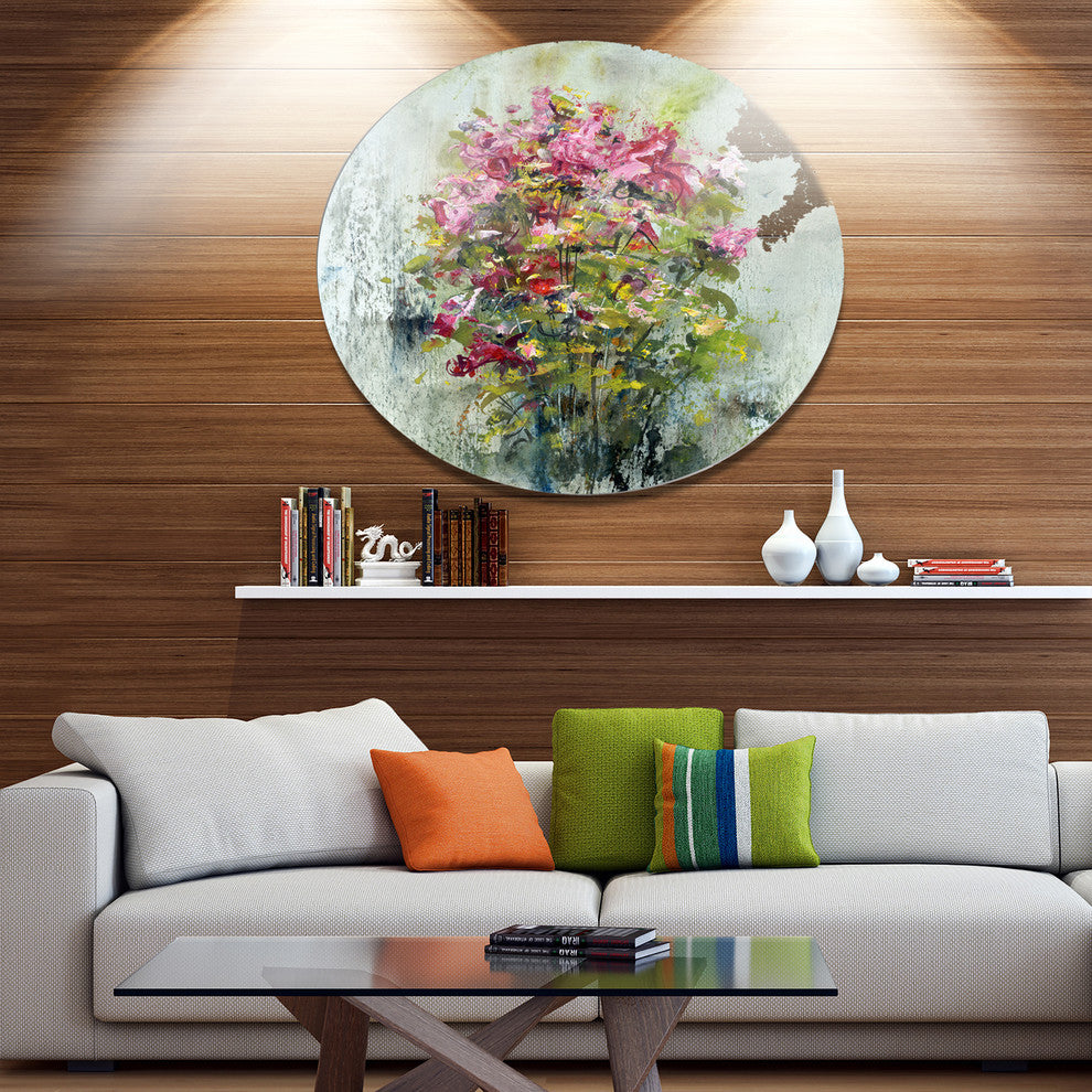 Bouquets Of Roses Painting Art, Floral Disc Metal Artwork, 38"