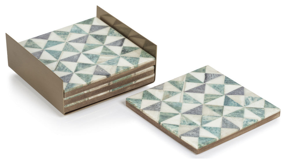 Manado 4-Piece Bone Coaster Set with Brass Tray
