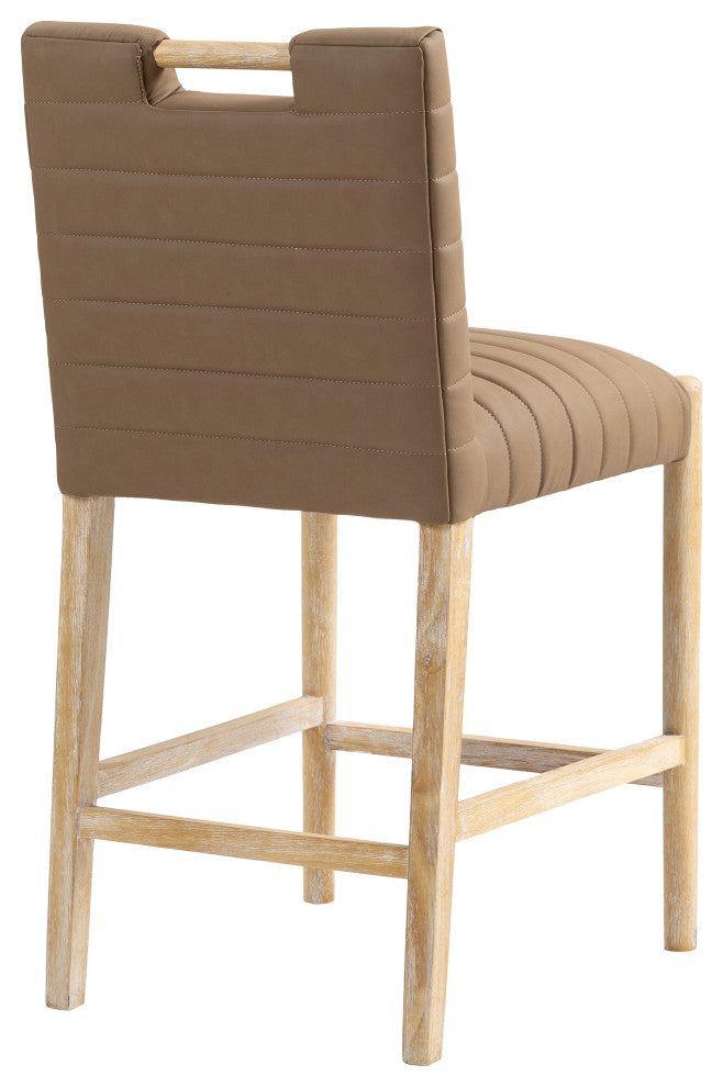 Aimee Upholstered Counter Stool, Brown, Vegan Leather, Natural Oak Finish