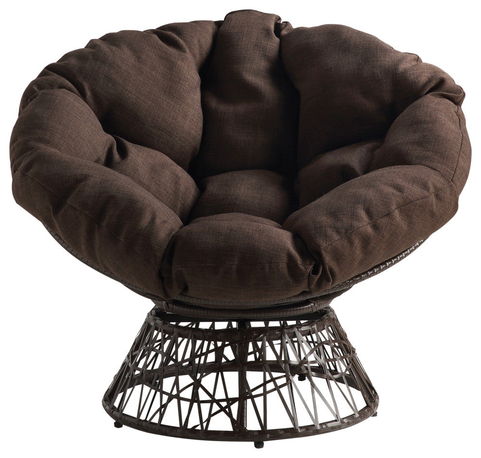Papasan Chair With Brown Round Pillow Cushion and Brown Wicker Weave