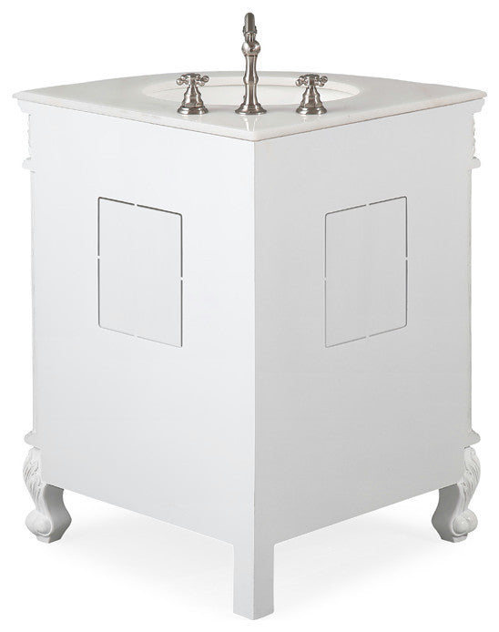 24 Inch Classic Style White Bayview Corner Bathroom Sink Vanity
