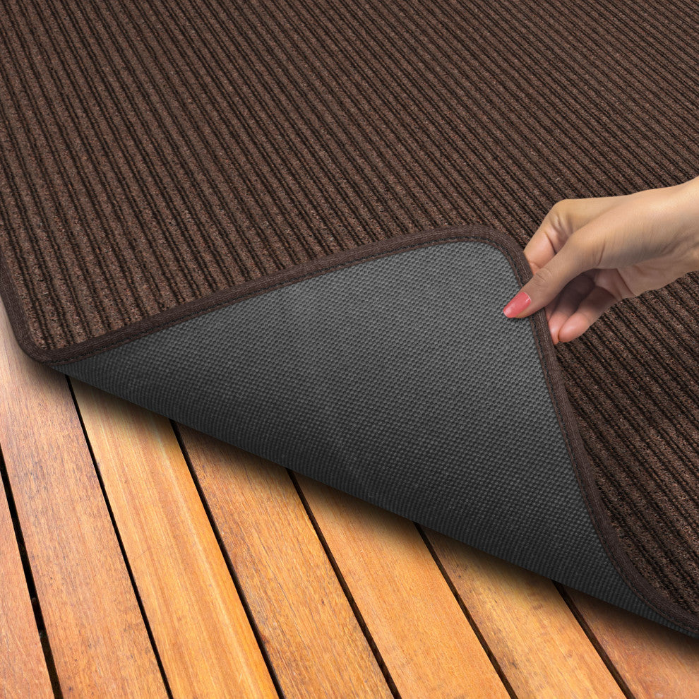 Indoor/Outdoor Double-Ribbed Area Rug With Skid-Resistant Back Brown 2' x 3'