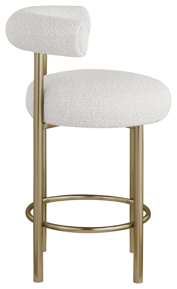 Bordeaux Upholstered Stool, Cream, Boucle Fabric, Brushed Brass, Set of 2