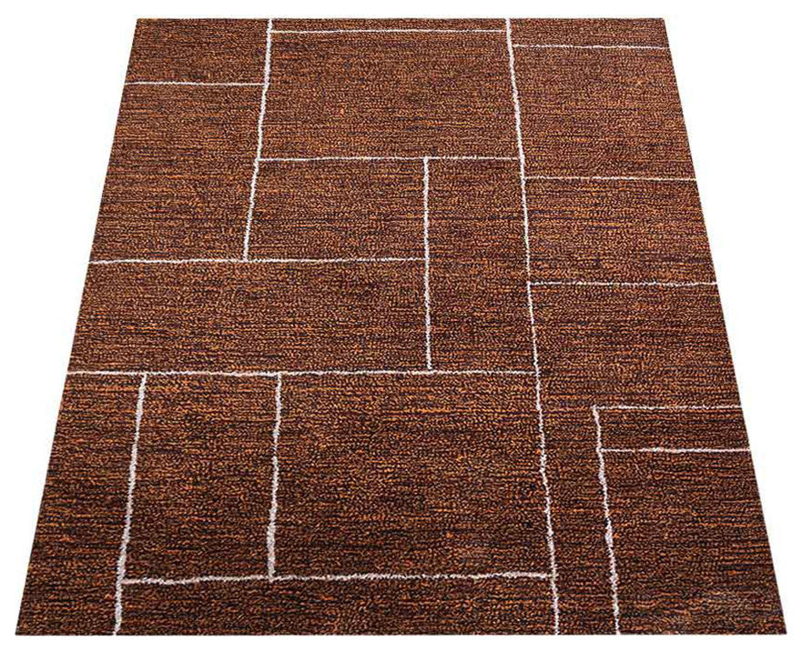 HAND KNOTTED LOOM SILK ECO-FRIENDLY AREA RUGS-Rectangle,Brown Beige,Geometric