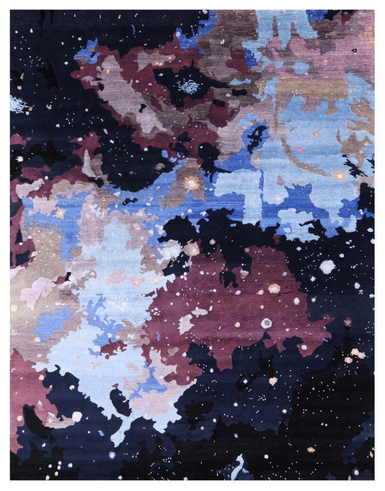 9' 0" X 11' 9" Contemporary Hand Knotted Wool and Silk Galaxy Design Rug Q6166