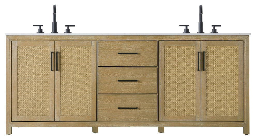Home Living 84" Double Bathroom Vanity, Linen Oak