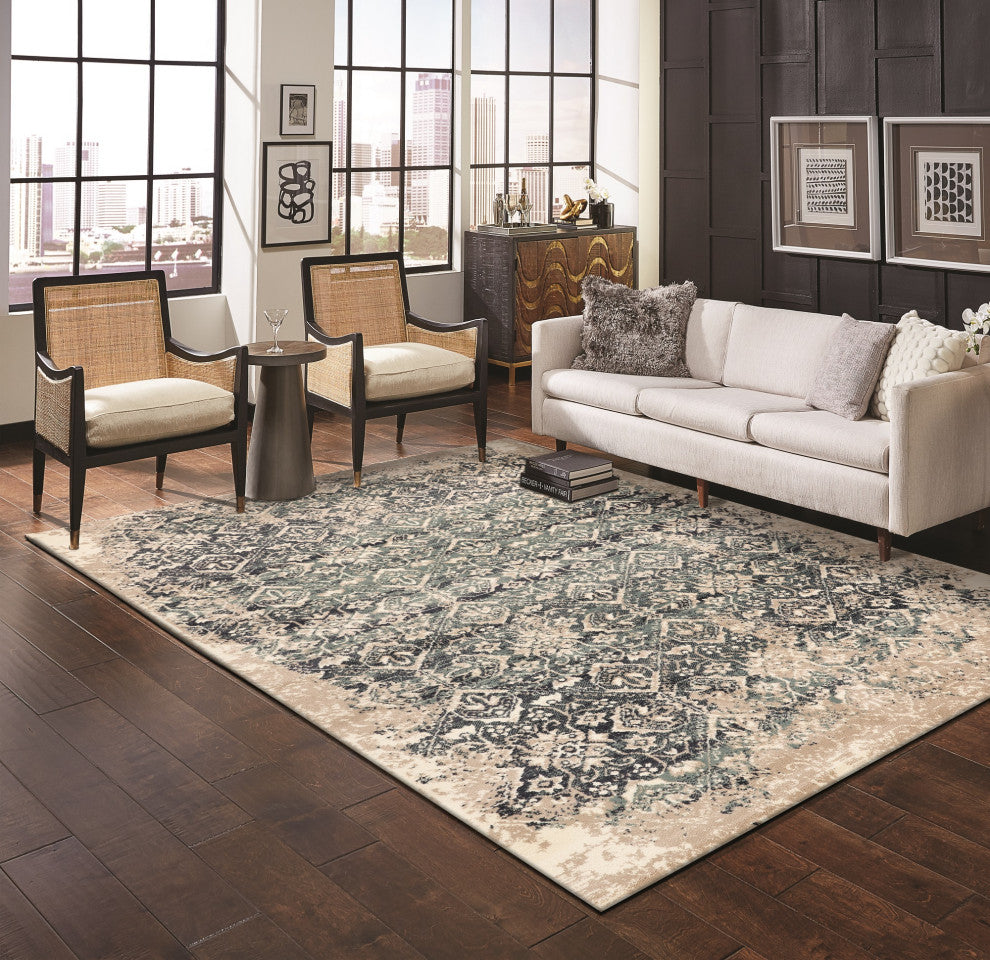 Heritage Anna Distressed Moroccan Area Rug, Ivory/Blue, 5'3 X 7'8