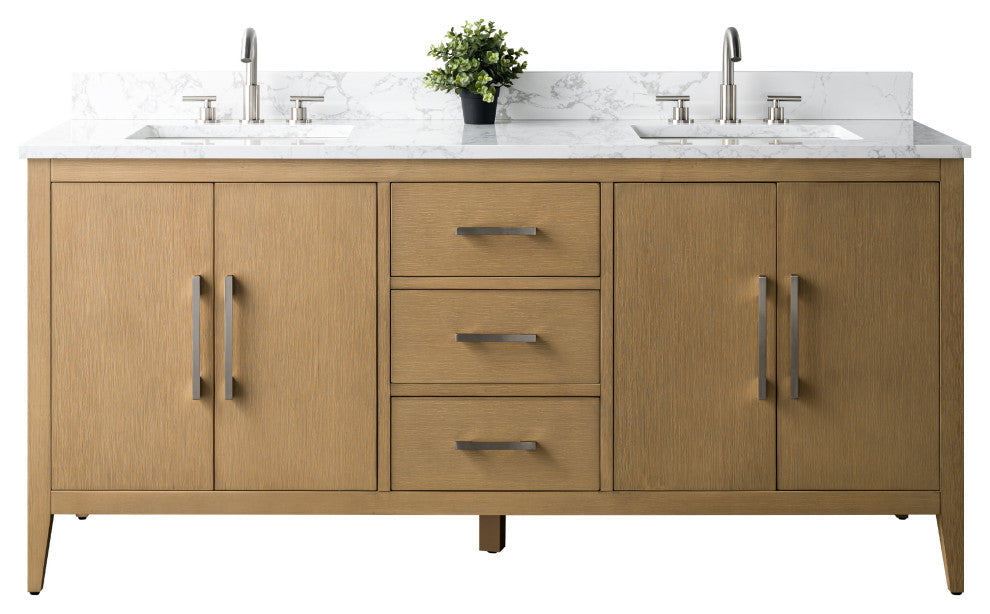 Vanity Art Bathroom Vanity With Sink, Natural Oak, 72", Double Sink, Brushed Nickel