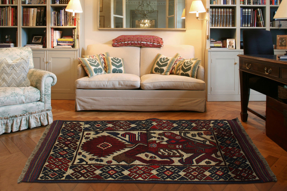 Semi Antique Stanley Ivory/Red Rug, 2'9x4'7