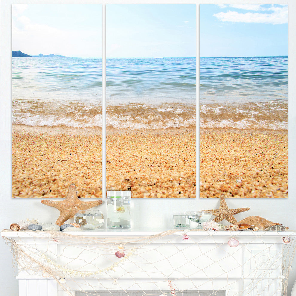 "Blue Seashore With Pebble Stones" Metal Wall Art, 3 Panels, 36"x28"