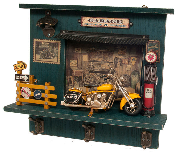 Vintage Harley Motorcycle Shadow Box on Wood Frame