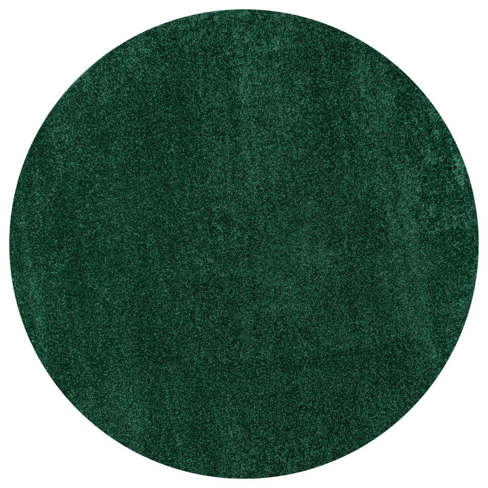 Haze Solid Low-Pile Runner Rug, Emerald, 5' Round