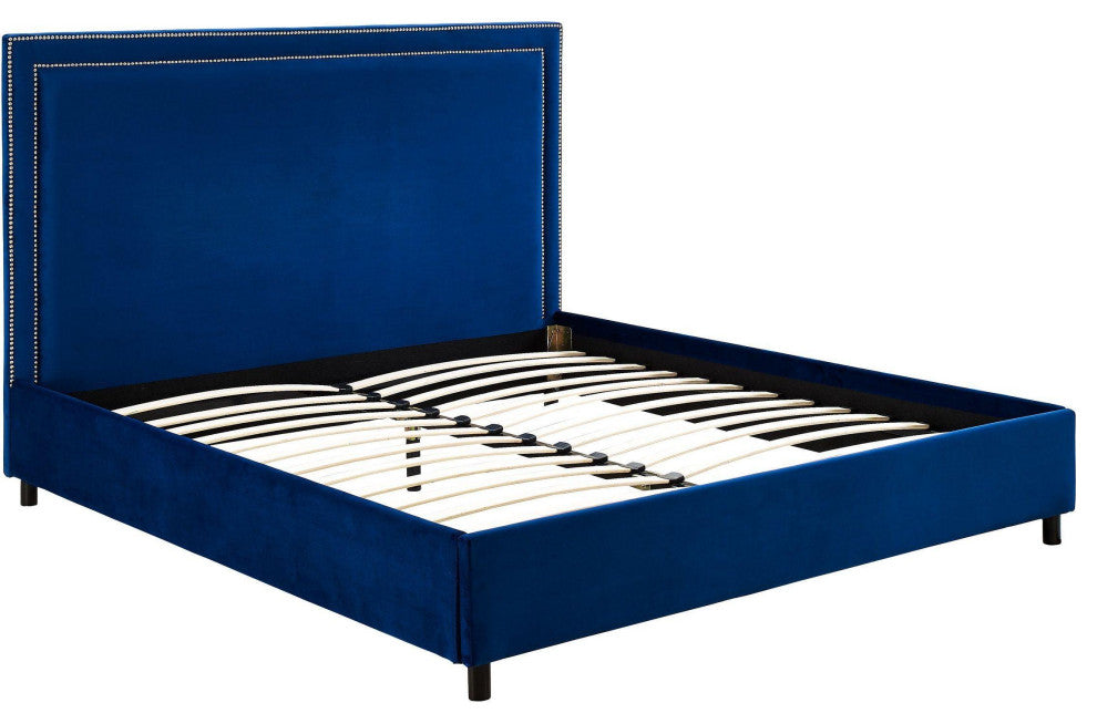 Reed Navy Velvet Bed, King