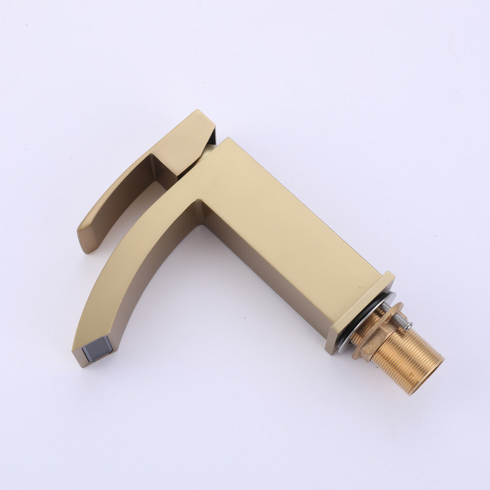Deck Mounted Single Hole Bathroom Sink Faucet, Brushed Gold