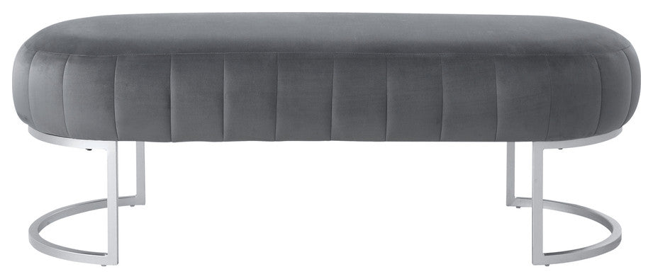 53" Gray Upholstered Velvet Bench
