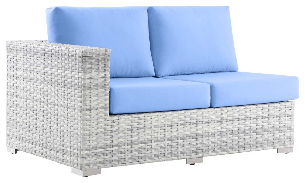 Lounge Sectional Sofa Chair Set, Rattan, Wicker, Gray Blue, Modern, Outdoor