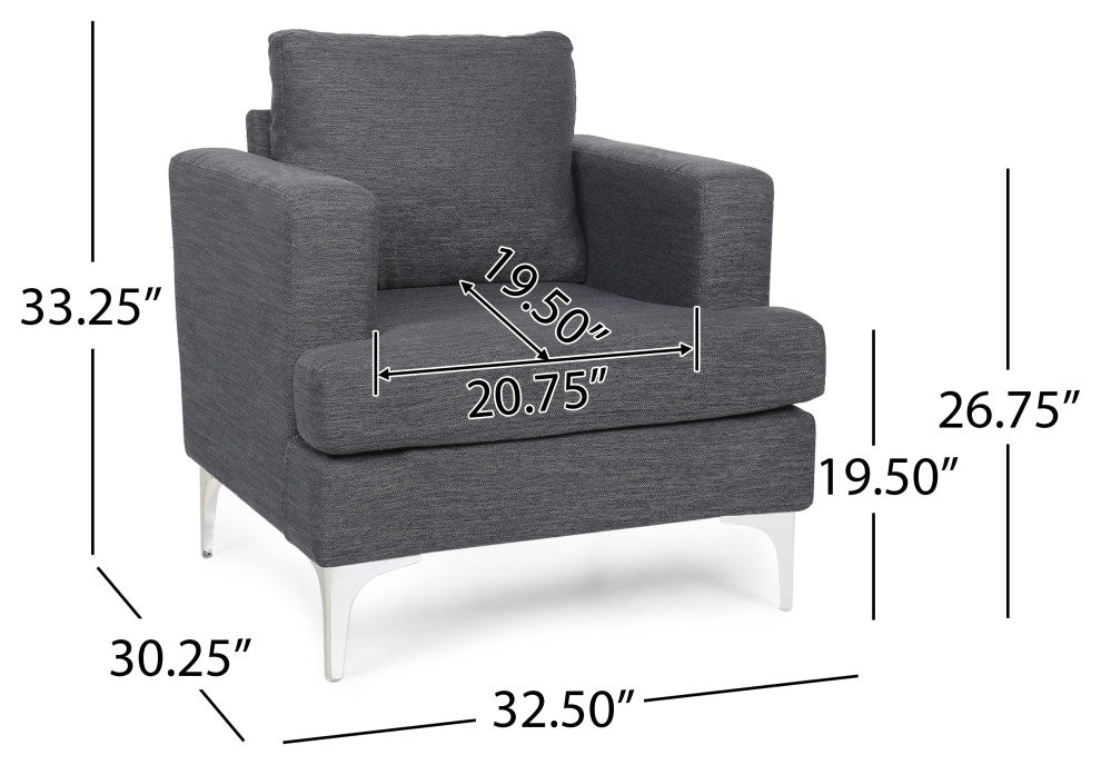 Vue Modern Fabric Upholstered Club Chair, Charcoal/Silver