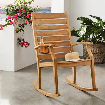 Logan Teak Wood Porch Rocking Chair with Cup Holder
