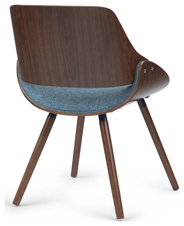 Malden Bentwood Dining Chair with Wood Back in Denim Blue Linen Look Fabric