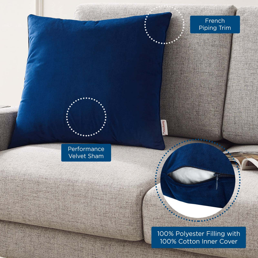 Accent Throw Pillow, Velvet, Blue Navy, Modern, Living Lounge Hotel Hospitality