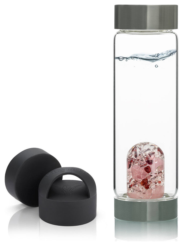 Water Bottle, VitaJuwel ViA Gemwater Bottle, Black Loop Caps, Love