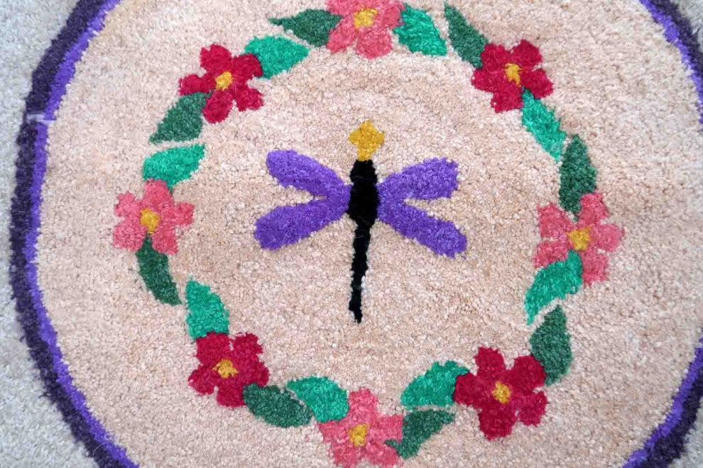 Handmade Contemporary ORA French Hooked Rug 3.2'x3.3', 99cmx102cm, 2021
