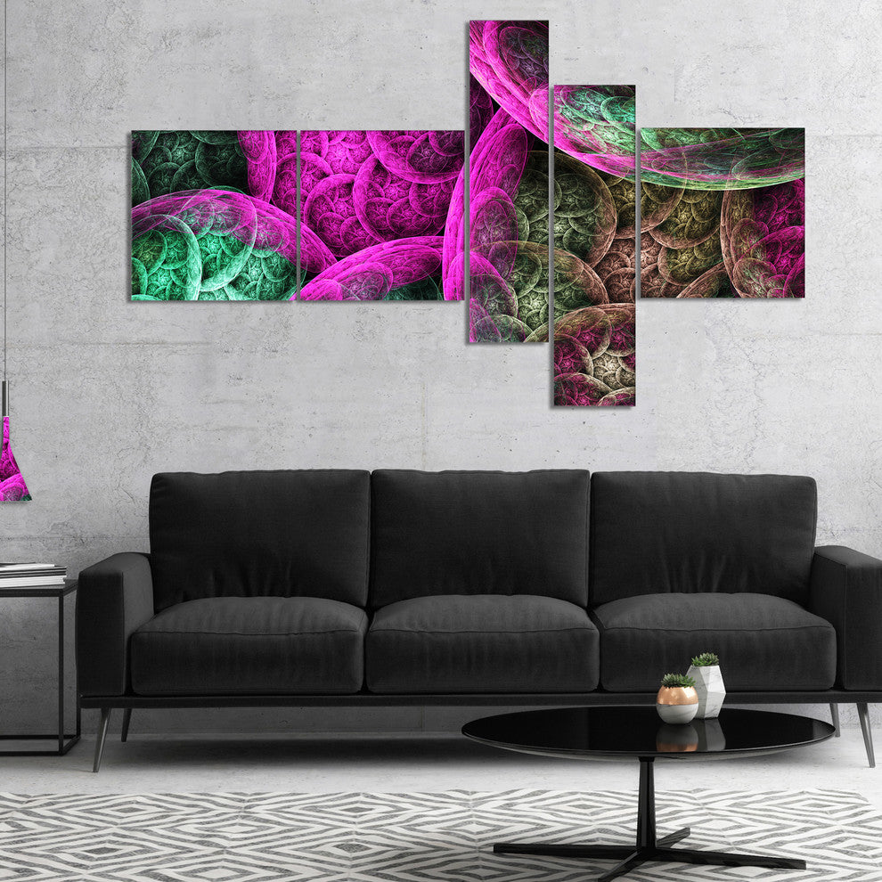 Pink Green Dramatic Clouds, Abstract Canvas Wall Art, 60"x32", 5 panels