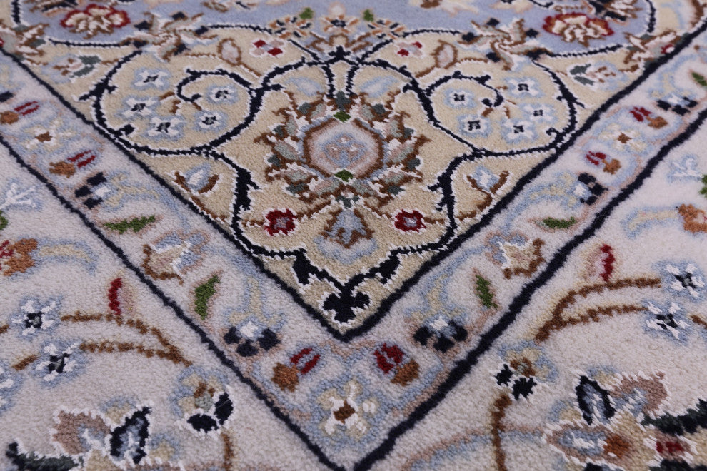 4' 1" X 6' 3" Wool & Silk Hand-Knotted Persian Nain Rug - Q14737