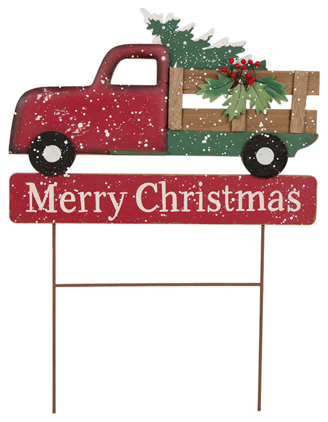 24.02"H Iron/Wooden Christmas Truck Yard Stake