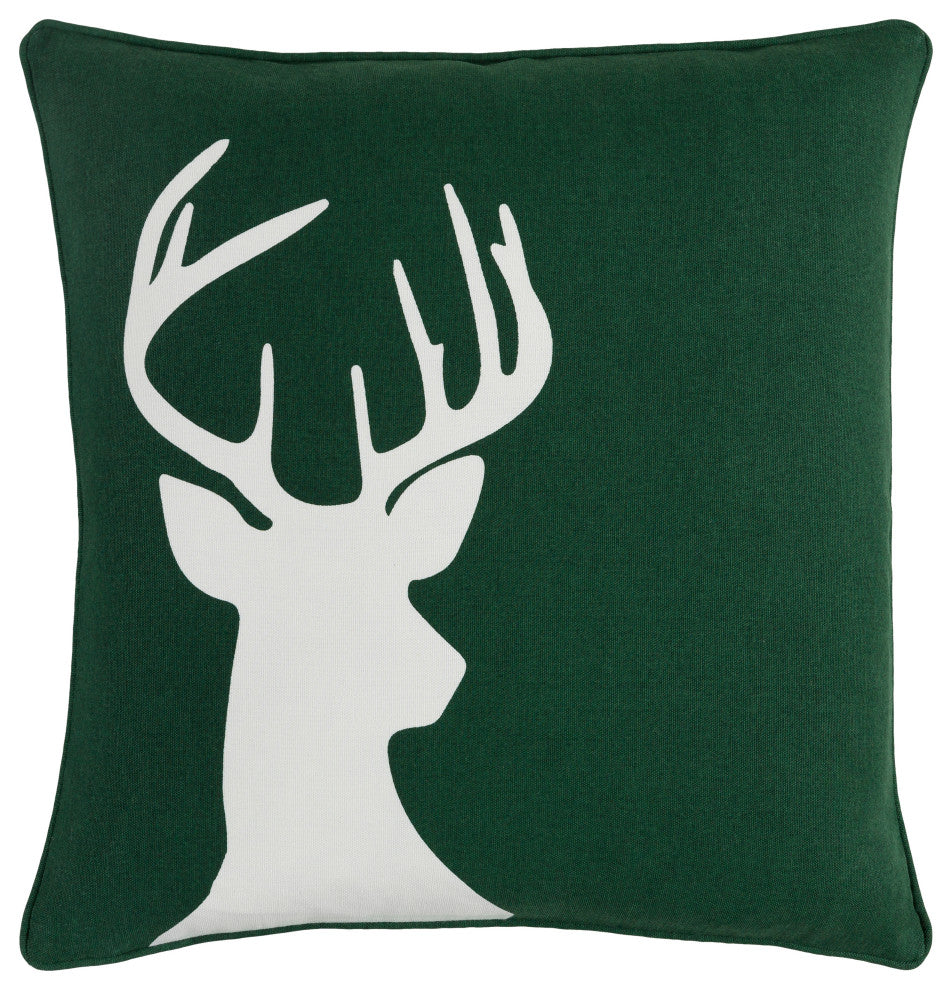 Surya Holiday HOLI-7261 18"x18" Pillow Kit, Dark Green/Ivory