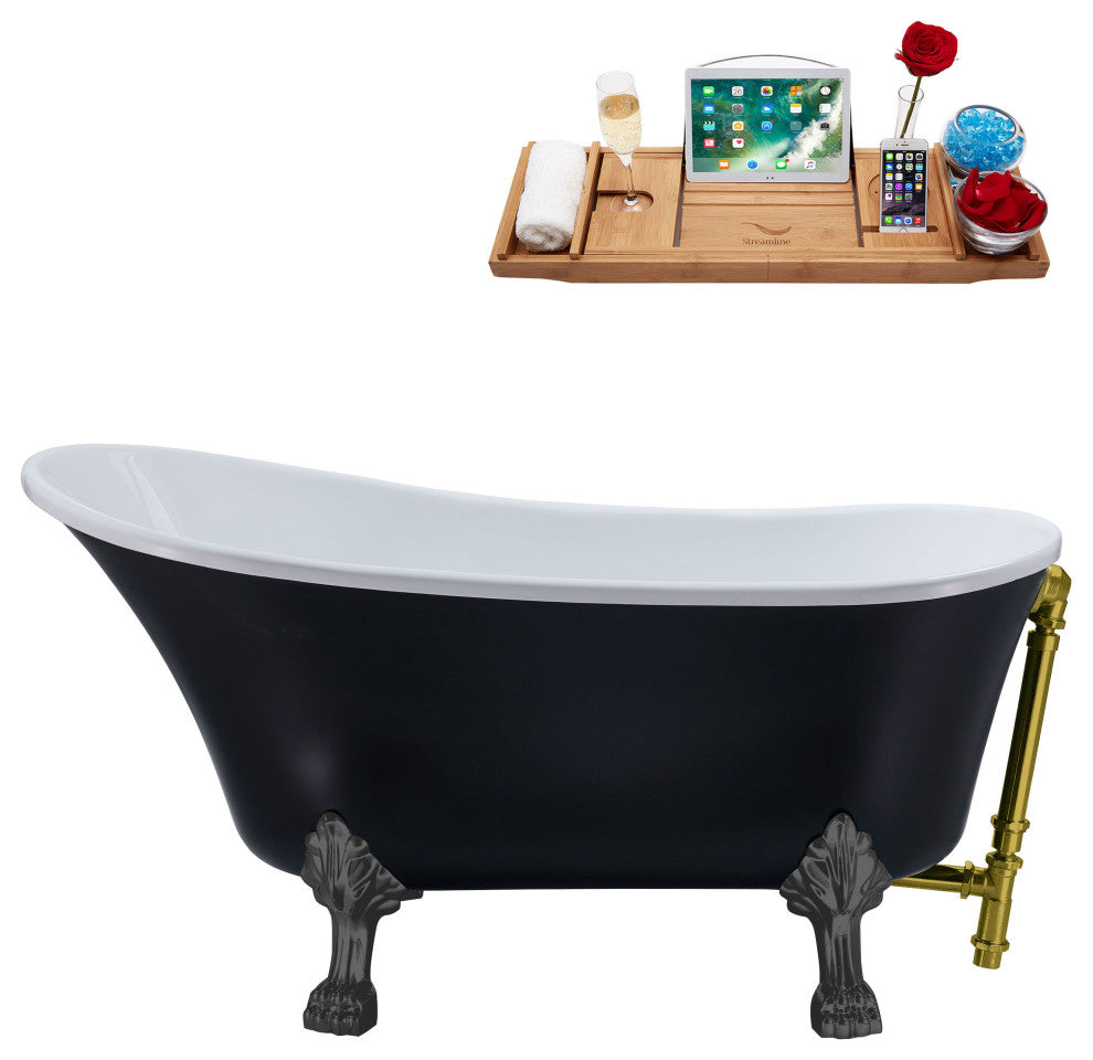63" Streamline N353BGM-BGL Soaking Clawfoot Tub and Tray With External Drain