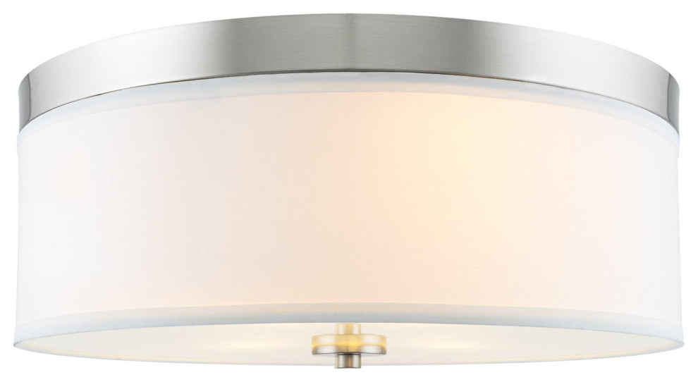 Kira Home Walker 15" Flush Mount Ceiling Light, White Fabric Shade, Round Glass