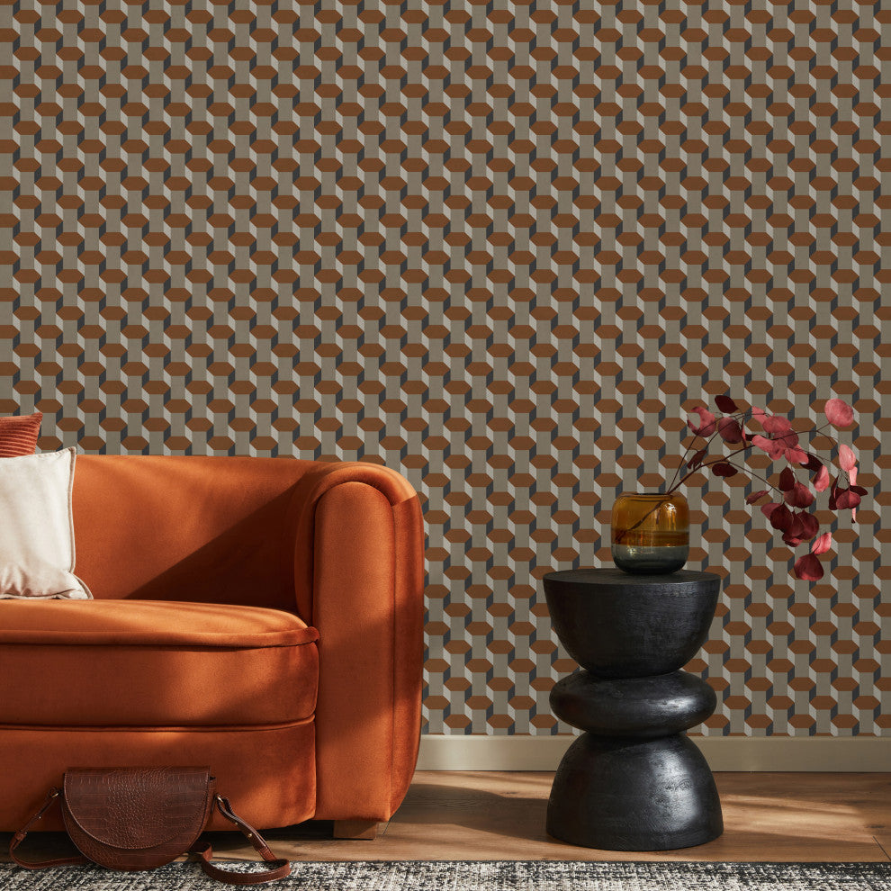 Sublime Vintage Geometrics Wallpaper, Brown