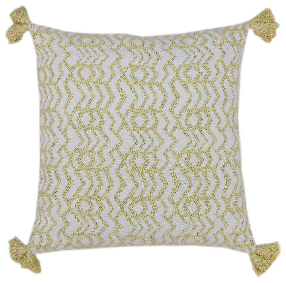 Machine Woven with Tassels Summit Throw Pillow, 20" x 20", Light Yellow