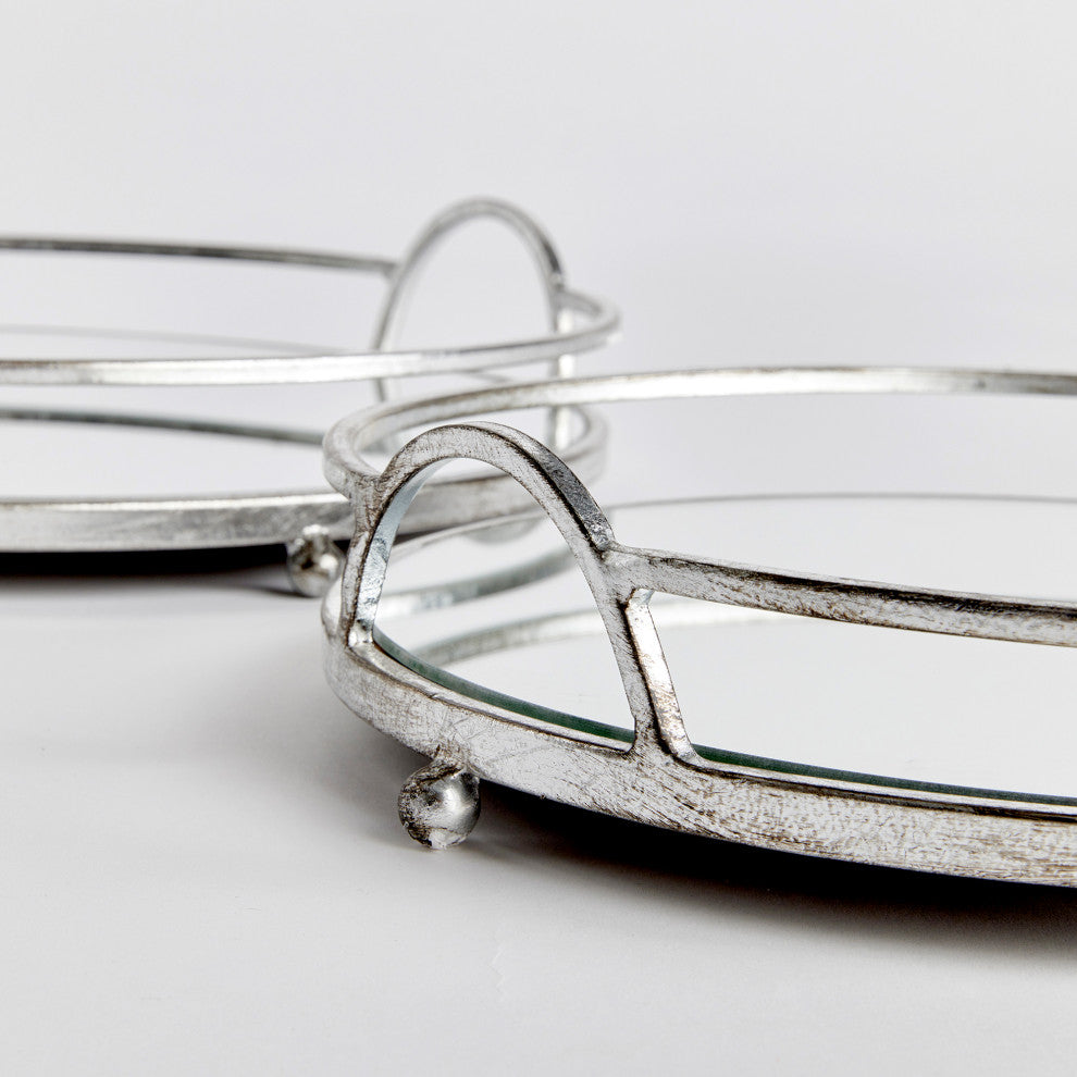 Hudson Mirrored Decor, Silver, Mirrored Trays