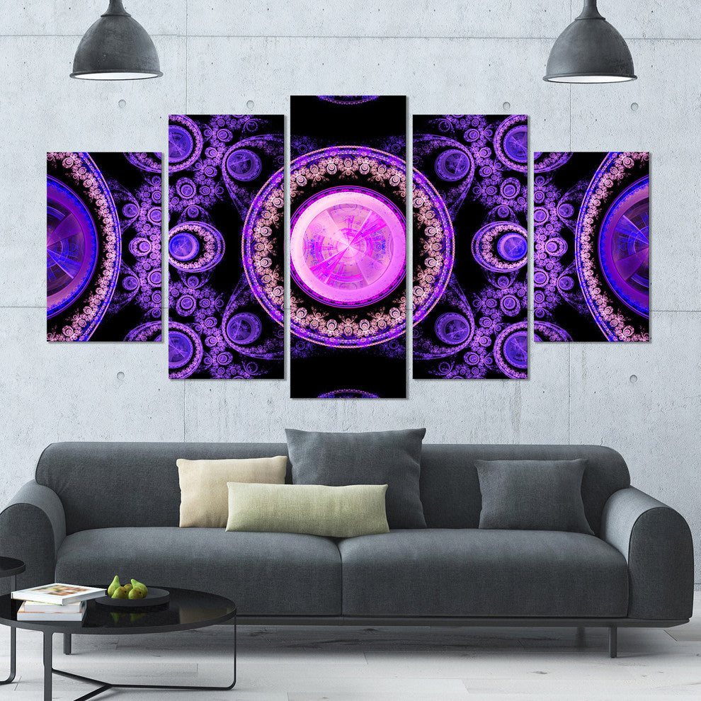 Purple Psychedelic Relaxing Art, Abstract Canvas Art Print, 60"x32", 5 Panels
