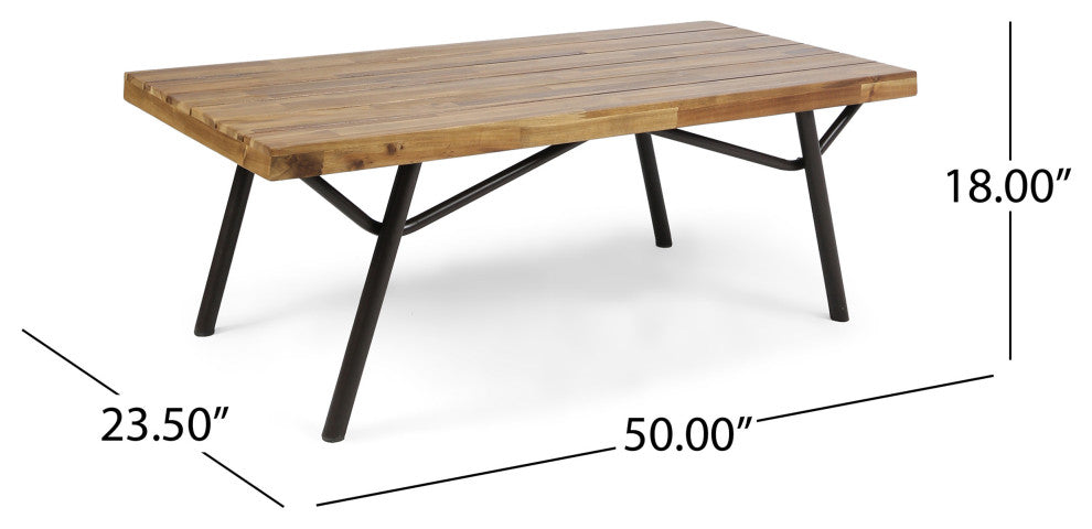 GDF Studio Nora Outdoor Acacia Wood Chat Set, Teak Finish/Dark Gray