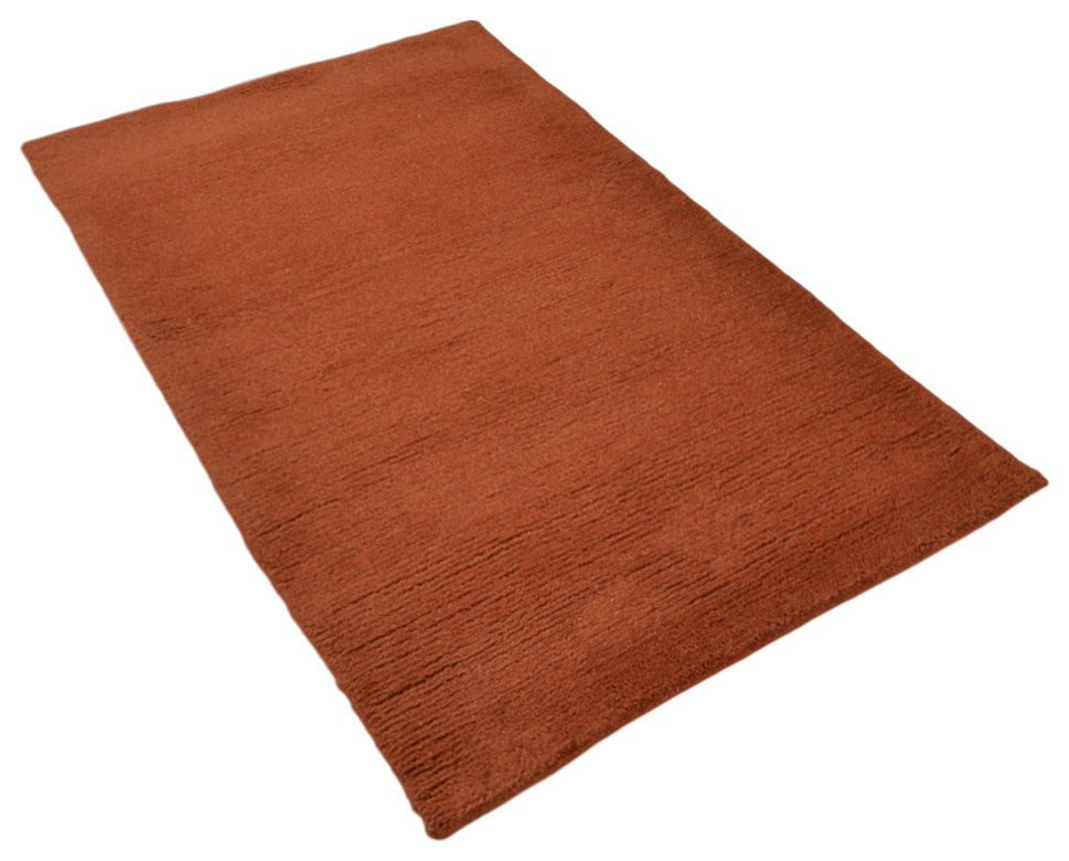 Hand Knotted Tibbati Wool Area Rug Solid Dark Orange