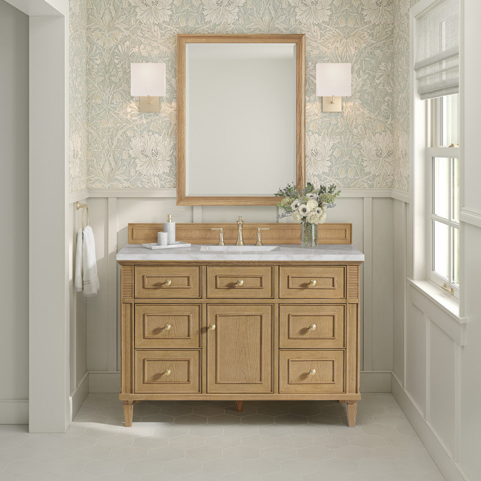 Lorelai 48" Single Vanity, Light Natural Oak, 3 CM Victorian Silver Top