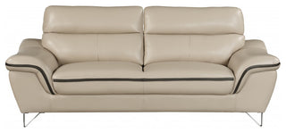 2-Piece Indoor Beige Genuine Leather Five Person Seating Set