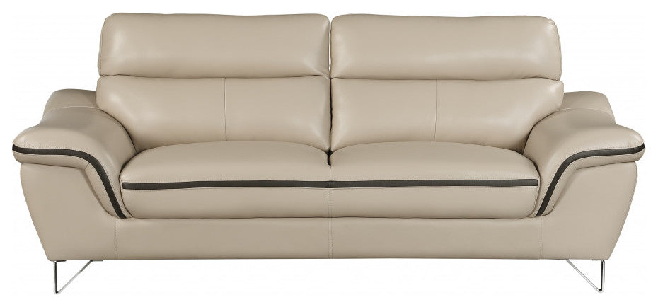 2-Piece Indoor Beige Genuine Leather Five Person Seating Set