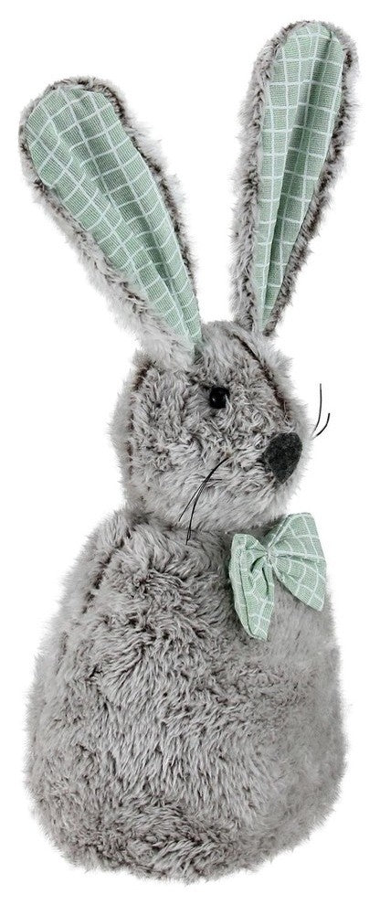 12" Gray and Green Plush Rabbit With Green Bow Tie Easter Decoration