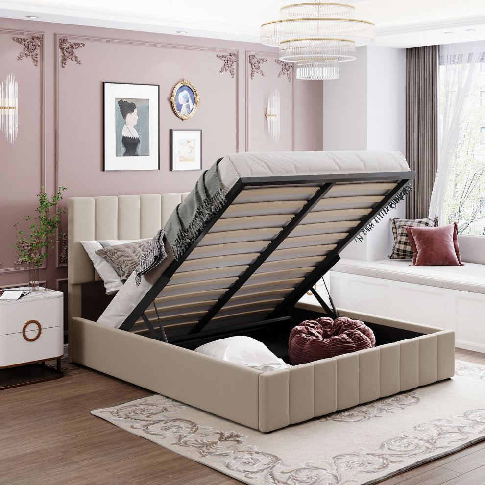 Gewnee Queen size Upholstered Platform bed in Beige