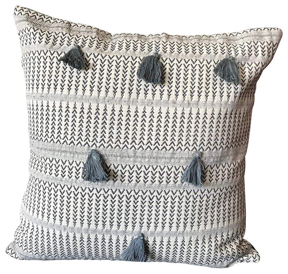 DecorShore Tribal Boho Woven Pillowcase with Tassels Soft Square Pillow Sham 18"