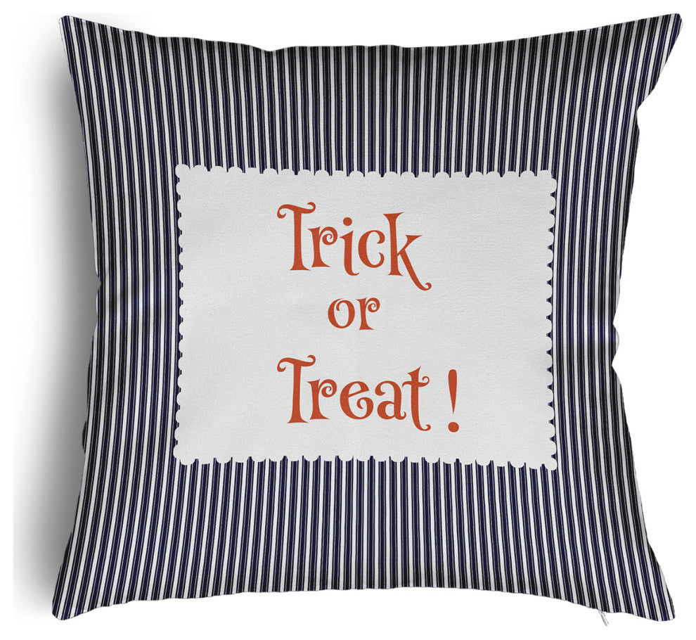 Trick or Treat Ticking Accent Pillow With Removable Insert, Navy, 16"x16"