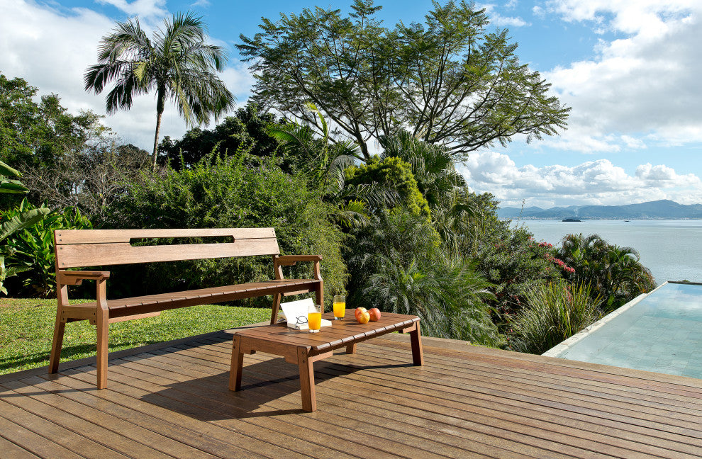 Otero Eucalyptus Wood Outdoor 3-Seat Bench