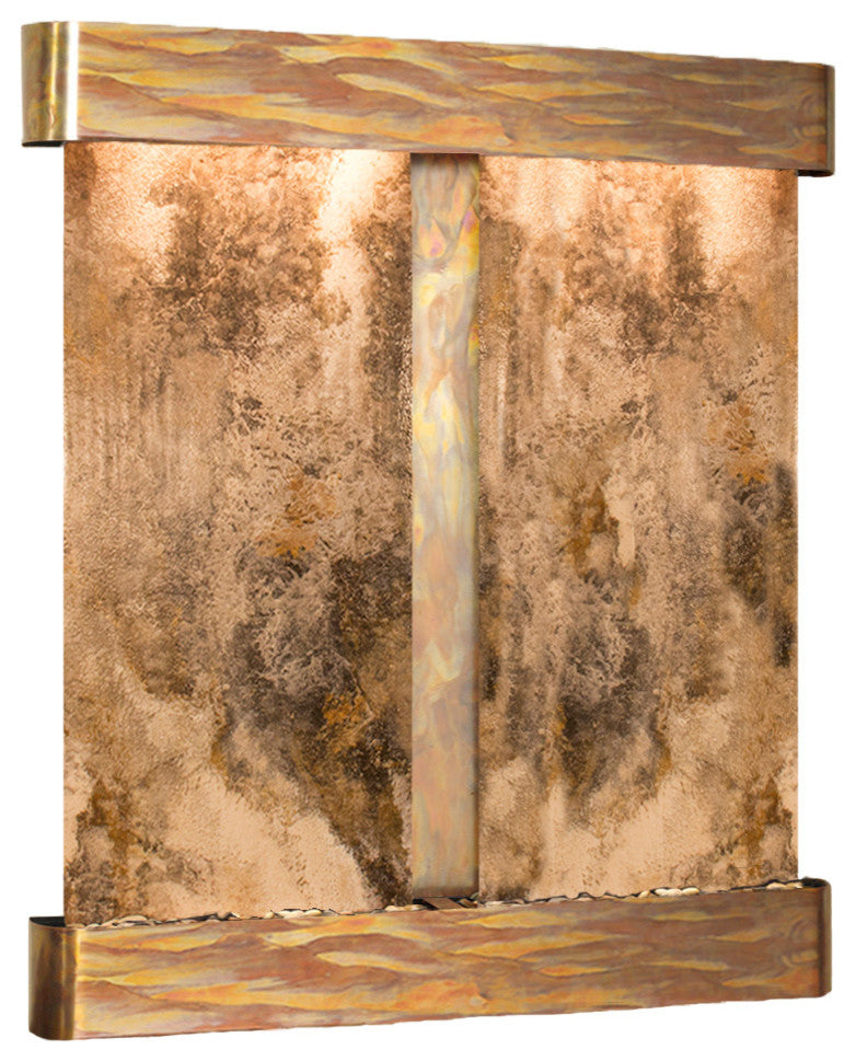 Cottonwood Falls Water Fountain, Magnifico Travertine, Rustic Copper, Round