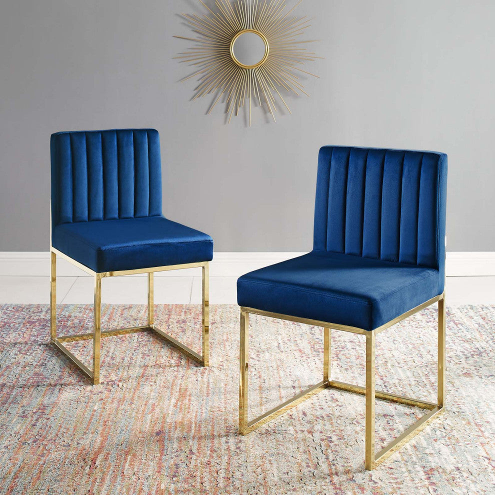 Carriage Dining Chair Performance Velvet Set of 2-Gold Navy