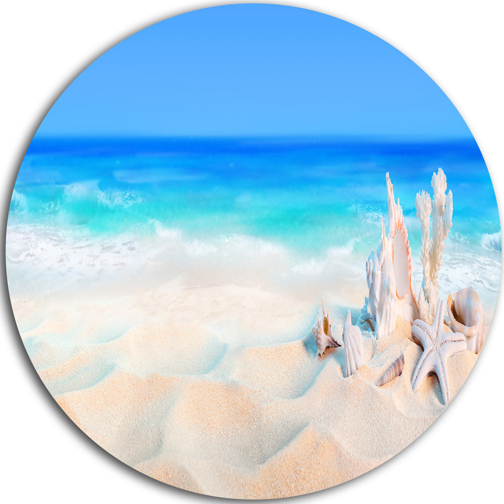 Seashells On Seashore, Beach And Shore Photo Disc Metal Artwork, 23"
