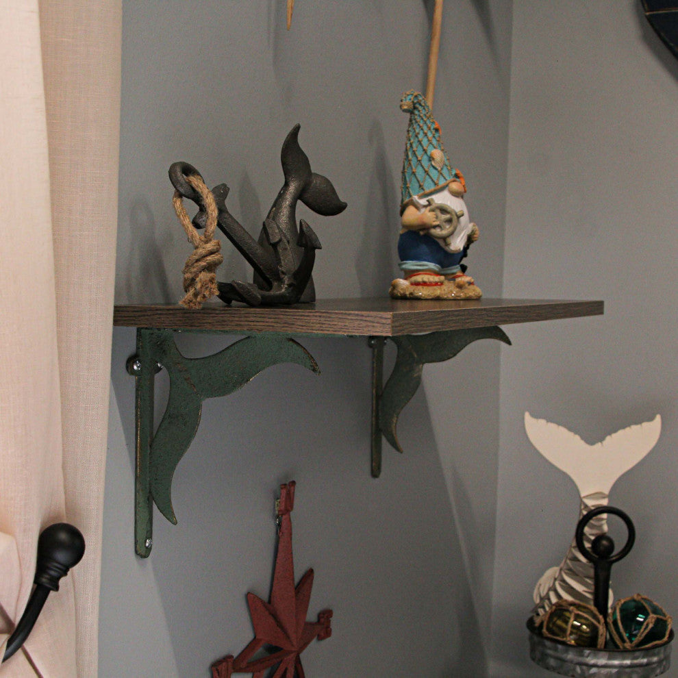 Set of 2 Cast Iron Verdigris Whale Tail Wall Bracket Shelf Decor